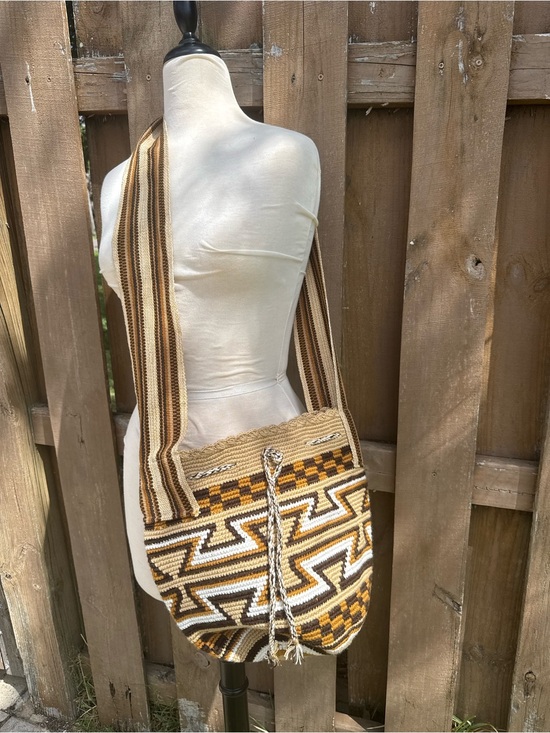 Handbags - Handwoven Boho Wayu Crossbody Bag in Brown and Cream